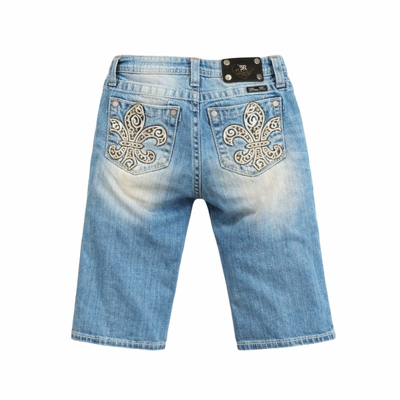 Miss Me Other - Miss Me Jeans Girls Light Wash Embellished Faded Bermuda Denim Shorts Si…
